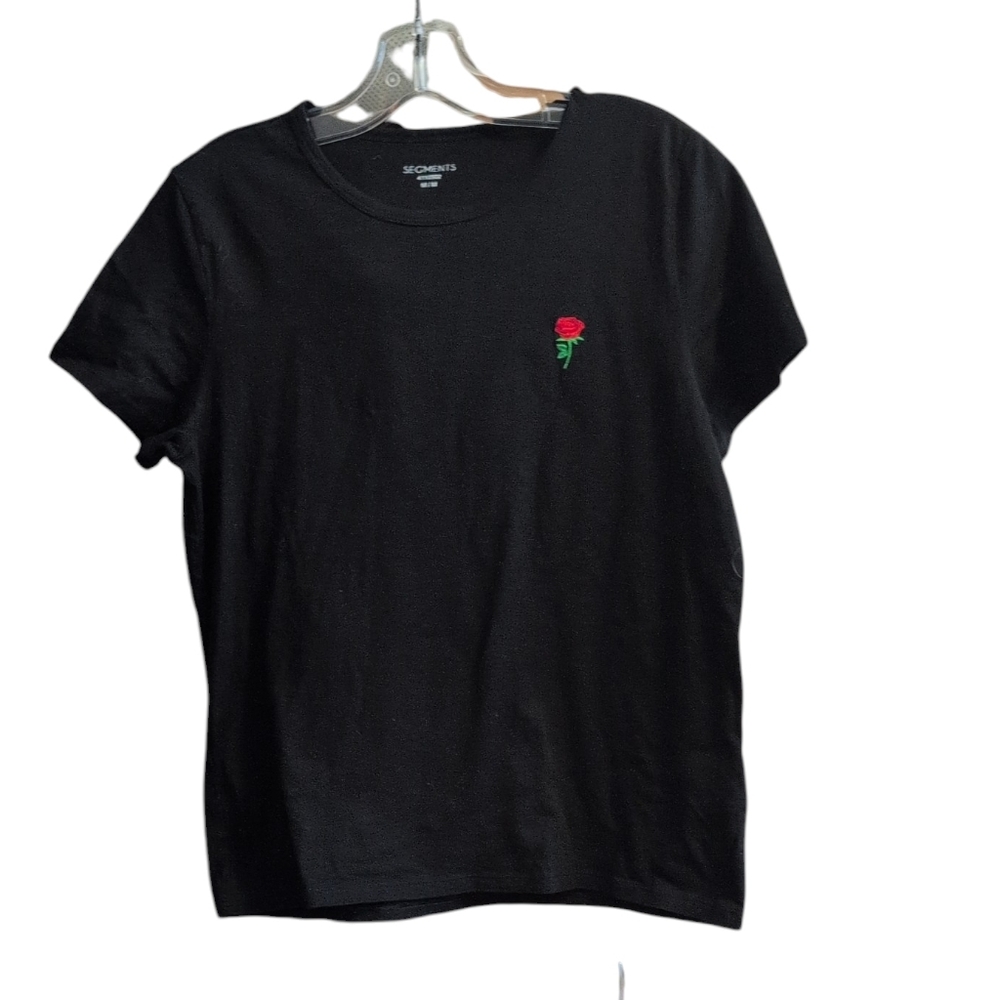 Segments Black Rose Embroidered T-Shirt Women’s Minimalist Aesthetic